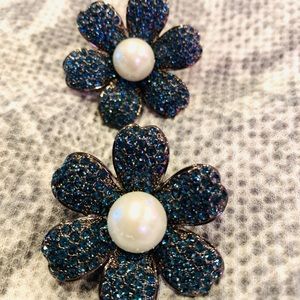 Joan Boyce faux blue sapphire pearl clip earrings
